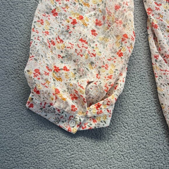 Two by Vince Camuto Floral Peasant Sheer Blouse Large Shirt Tassel Pink Smock - Picture 6 of 10